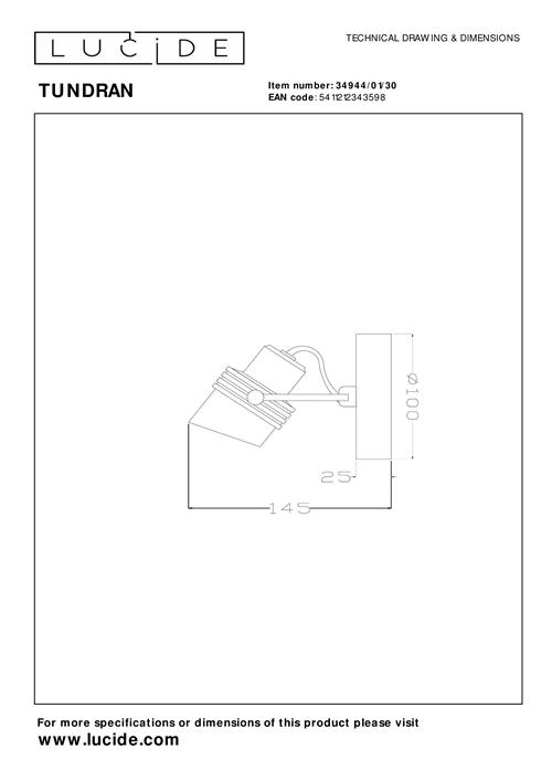 Lucide TUNDRAN - Deckenstrahler - 1xGU10 - Schwarz - technisch